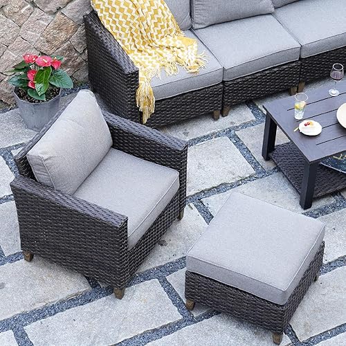 Miniatura 2 de Grand patio Muebles de exterior, sofá modular de mimbre para patio, sofá individual con cojines gruesos para terraza, porche, piscina, jardín