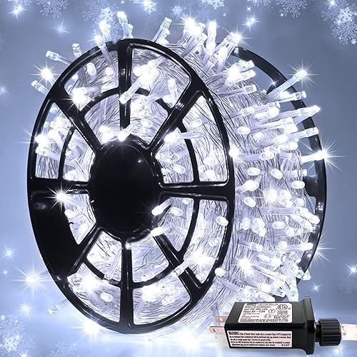 JMEXSUSS 500 luces LED blancas de Navidad de 163 pies, cadena de luces de Navidad impermeables para exteriores e interiores, alambre transparente,