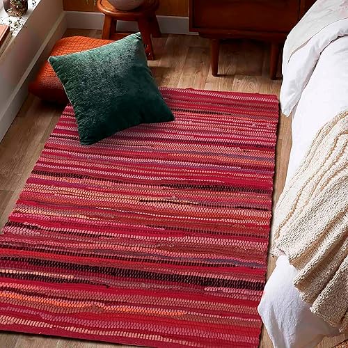 Miniatura 99 de Alfombra de trapo 100% algodón de 2 x 3 pies, lavable multicolor, alfombra Chindi tejida a mano y reversible para sala de estar, cocina, entrada