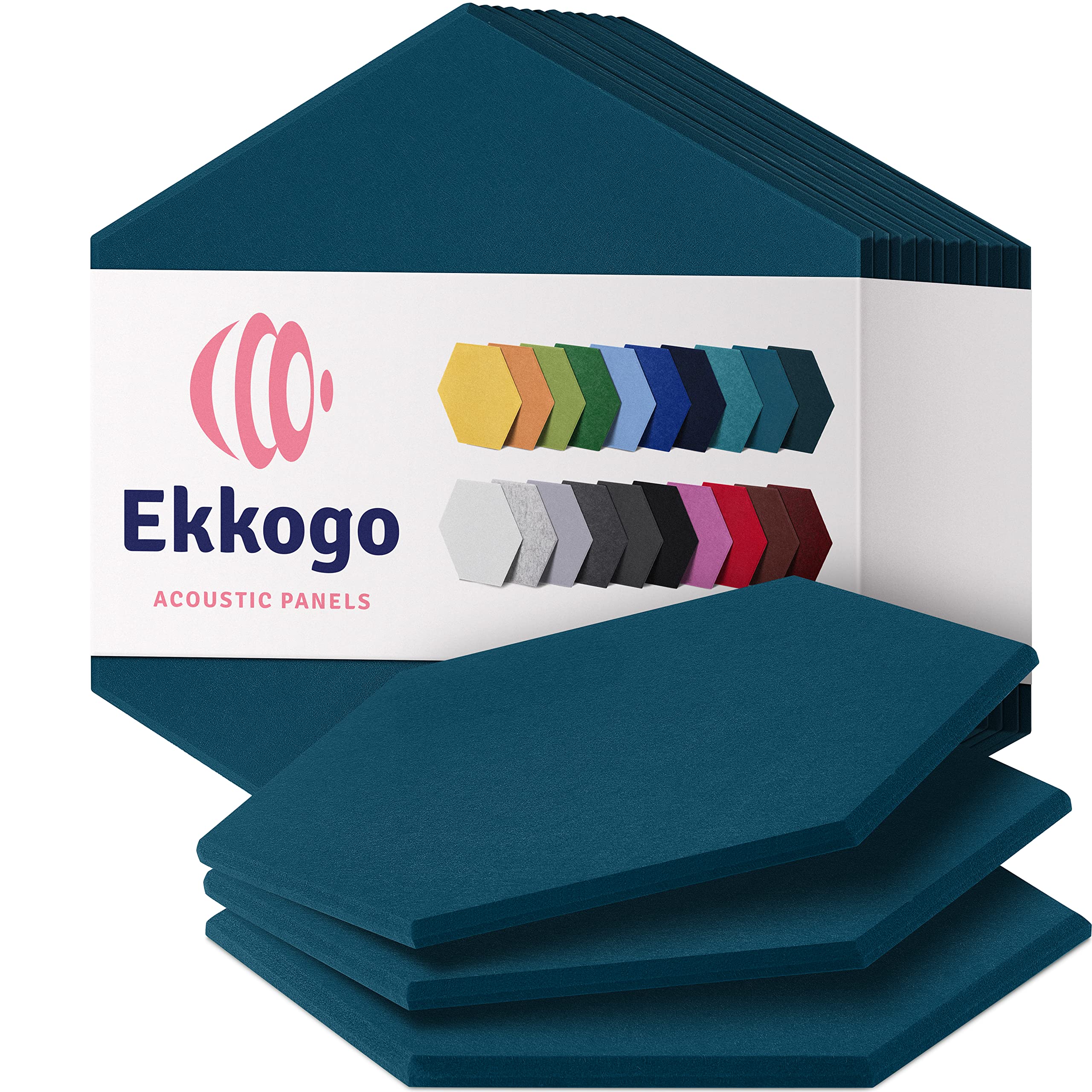 Ekkogo Acoustic Panels 12-Pack Soundproof Wall Panels 12''X10''X0.4'' Sound Panels High Density Sound Dampening Panels - [Ocean Turquoise Hexagon]