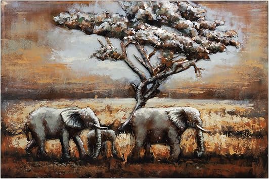 Empire Art Direct Elephants Metal Wall Art,Hand Painted Mixed Media Iron Wall Sculpture,3D Wall Decor,Ready to Hang,Living Room, Bedroom & Office