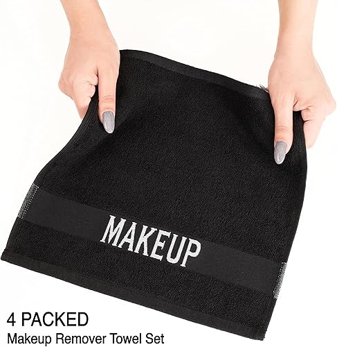 Miniatura 5 de American Soft Linen - Toallitas, 100% de algodón, para usar como desmaquillante, para la cara, 12 x 12 pulgadas, 4 unidades, color negro