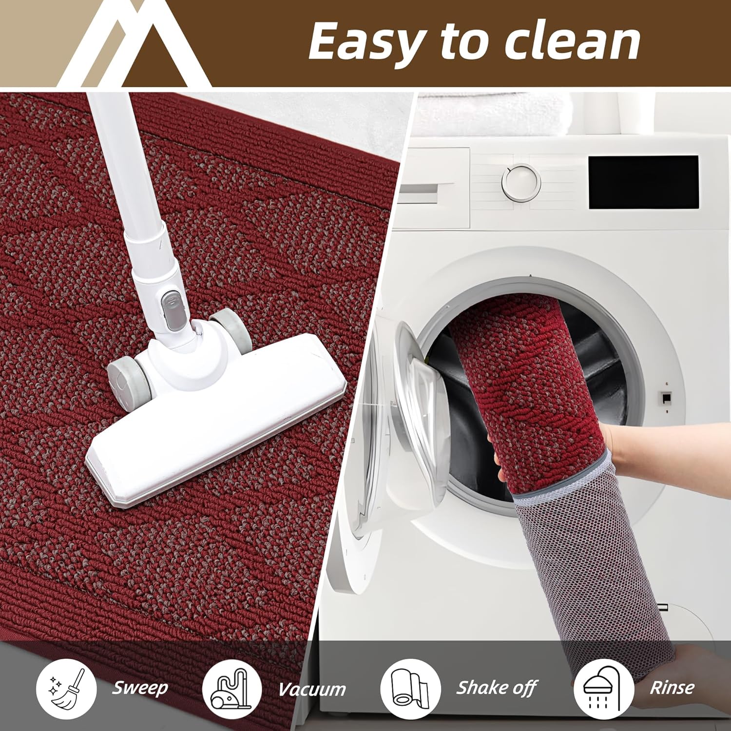 COSY HOMEER Non-Slip Door Mat 36"x60", Entryway Rugs Low Profile Absorbent Dirt Trapper Doormat for Front Entrance, Washable Polypropylene Entry Mat (Red)