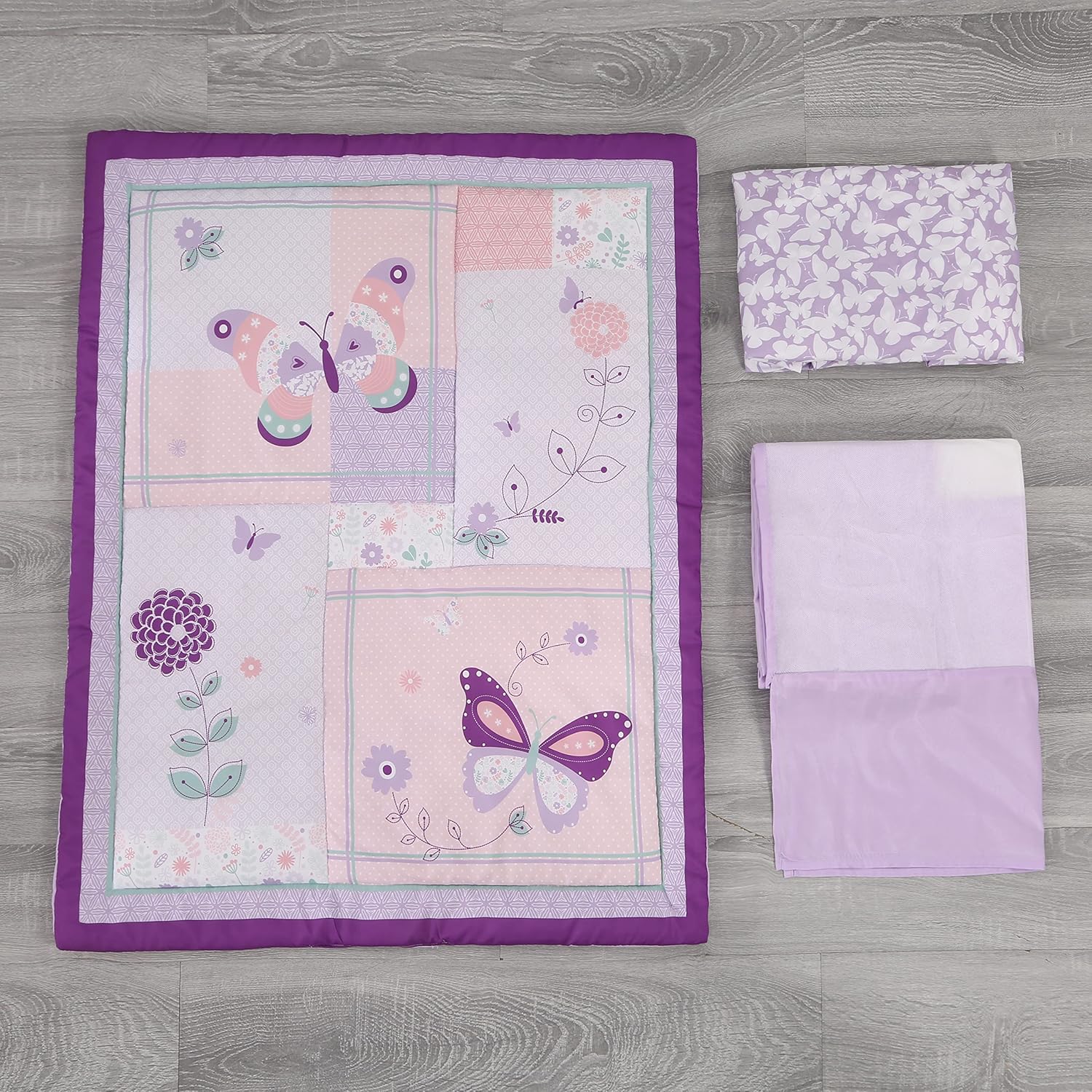 Wowelife Butterfly Nursery Bedding Set 3-Piece Purple Baby Bedding Set(Purple) : Baby