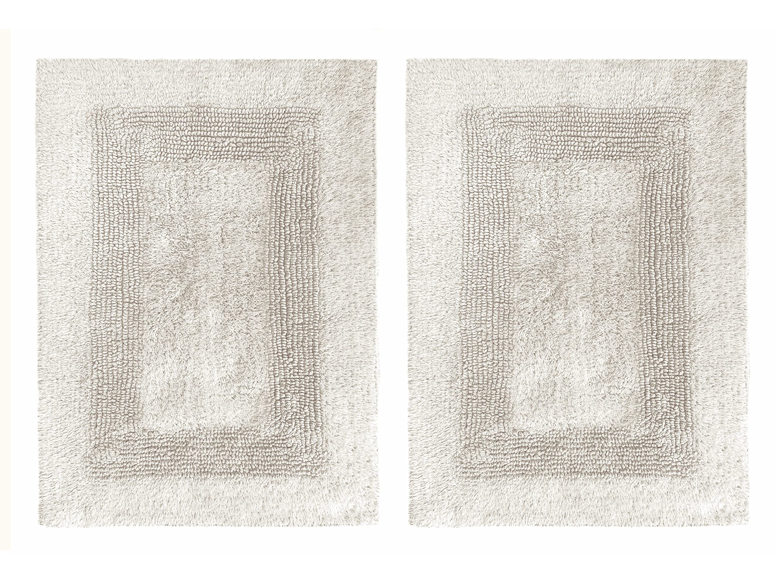 COTTON CRAFT Smith Set of 2 Cotton Handmade Heavyweight Reversible Racetrack Bath Rugs, 17 inch x 24 inch, Platinum