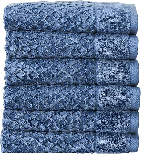 Great Bay Home - Toallas de mano 100% algodón color azul, 6toallas de baño suaves para manos, altamente absorbentes y de secado rápido, colección