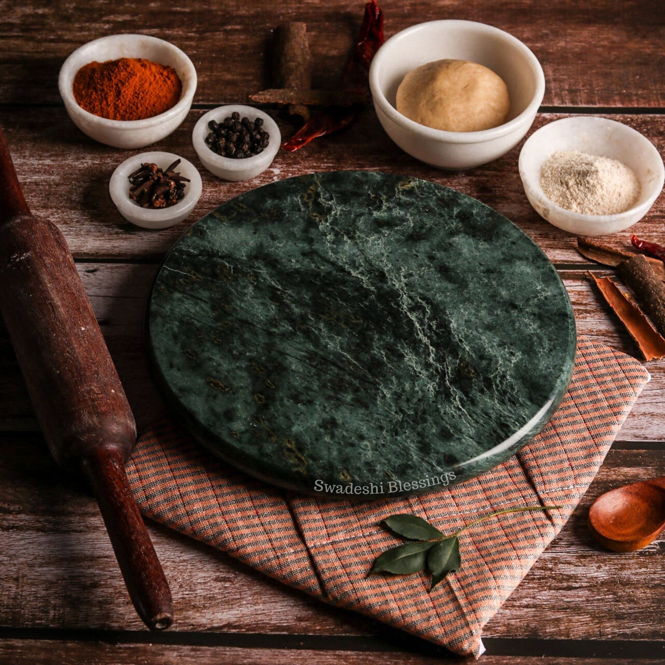 SWADESHI BLESSINGS Vintage HandCrafted Marble Chakla/Indian Roti Maker/Bread Maker/Marble Plate For Chapatti/Marbles Chopping Board/Pizza Makers/Dough