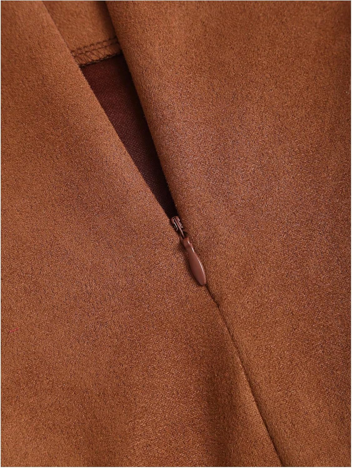 GORGLITTER Women's Suede Bodycon Mini Skirts Fall Wrap High Waisted Ruched Asymmetrical Tulip Pencil Short Skirts - Image 5