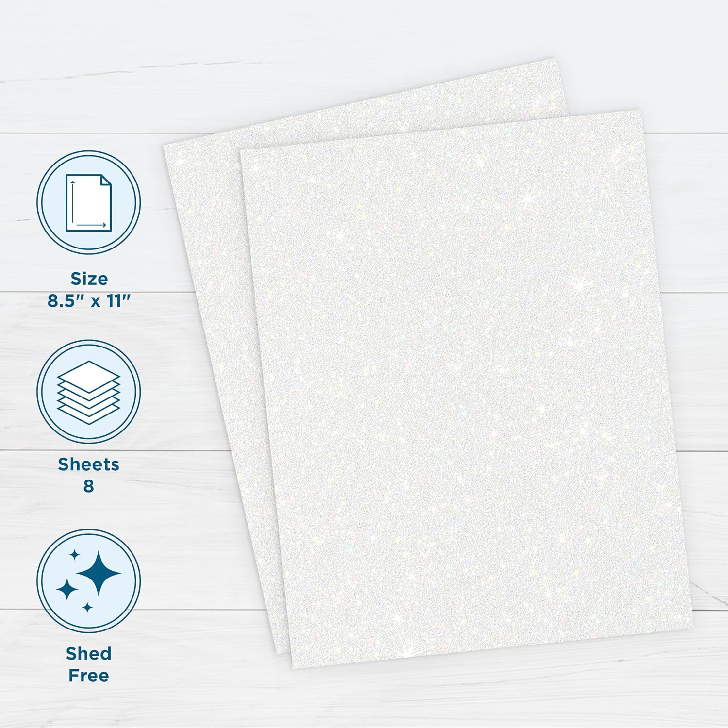 Crafted by PrintWorks No-Shed Printable White Glitter Cardstock 8.5" x 11" - 8 Sheets - 104 lb/280 gsm White Glitter Paper - Sparkly Paper for School & Craft Projects - FSC® Certified (56011)