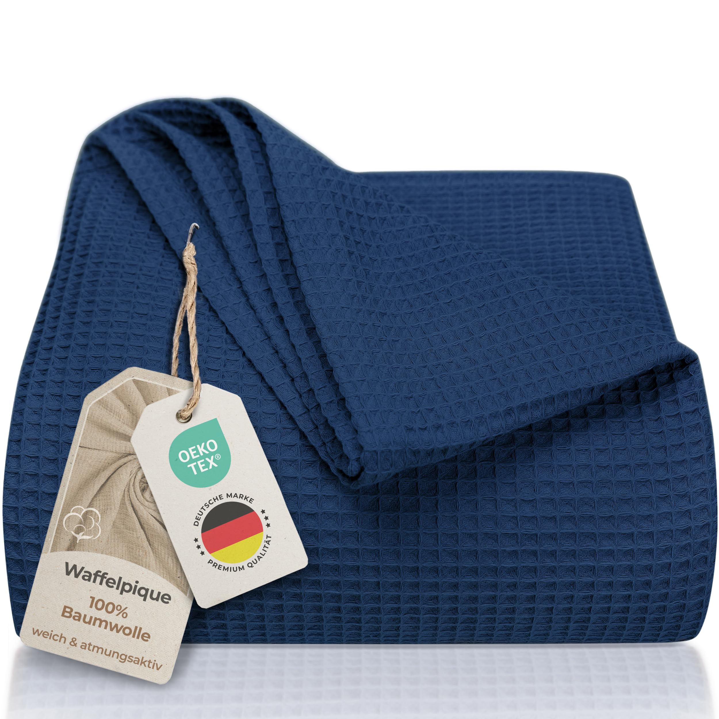 LAYNENBURG Manta para Sofá Verano 220 x 240 cm XXL - Waffle Pique 100% Algodón - cocha Ligera de Verano - Manta de algodón como Manta de Cama, de sofá - Manta de sofá aireada (Azul) OEKO-TEX STANDARD 100