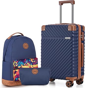 Cosbarn Carry On Luggage 22x14x9 Airline Approved,3 Piece Luggage Set | Lightweight ABS Hardside Luggage,20Inch Carry On Suitcase,Suitcases with Wheels,TSA-Approved LocK,With Matching Backpack