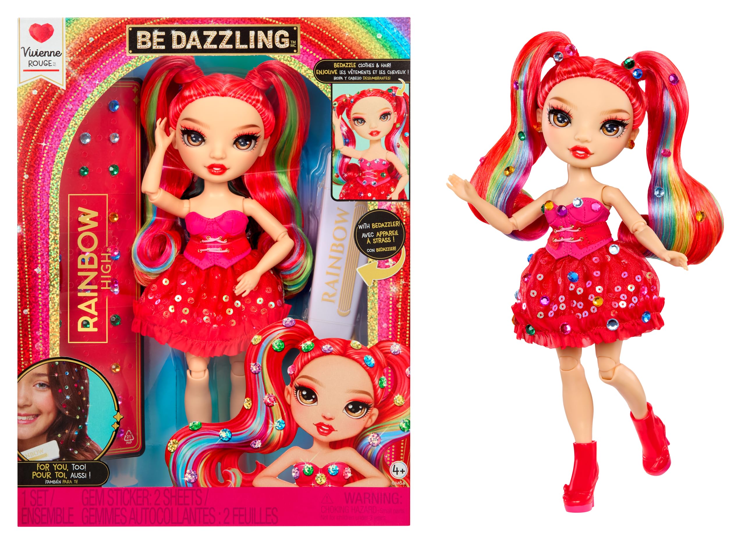 Rainbow High Be Dazzling Fashion Dolls- Vivienne Rouge (Red) with Bedazzler Tool and Sparkle Gems
