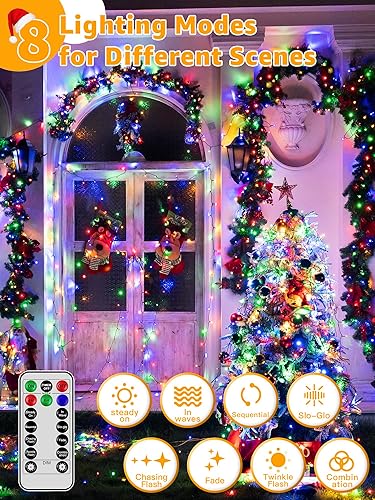Miniatura 3 de 1000 luces LED de Navidad de 328 pies, tira de luces impermeables para exteriores con control remoto y temporizador, luces de árbol de Navidad con 8