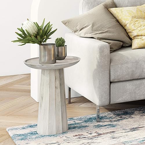 Miniatura 2 de SIMPLIHOME Dayton SOLID MANGO WOOD - Mesa decorativa redonda de madera contemporánea de 13 pulgadas de ancho en blanco lavado, totalmente montada