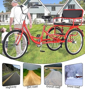 Adult Tricycle, Tricycle for Adults 7 Speed with Child seat, 3 Wheel Bikes for Adults,Adult Tricycle with with Rear Baskets, Adult Tricycles for Women Men, Trike for Adults 550lb
