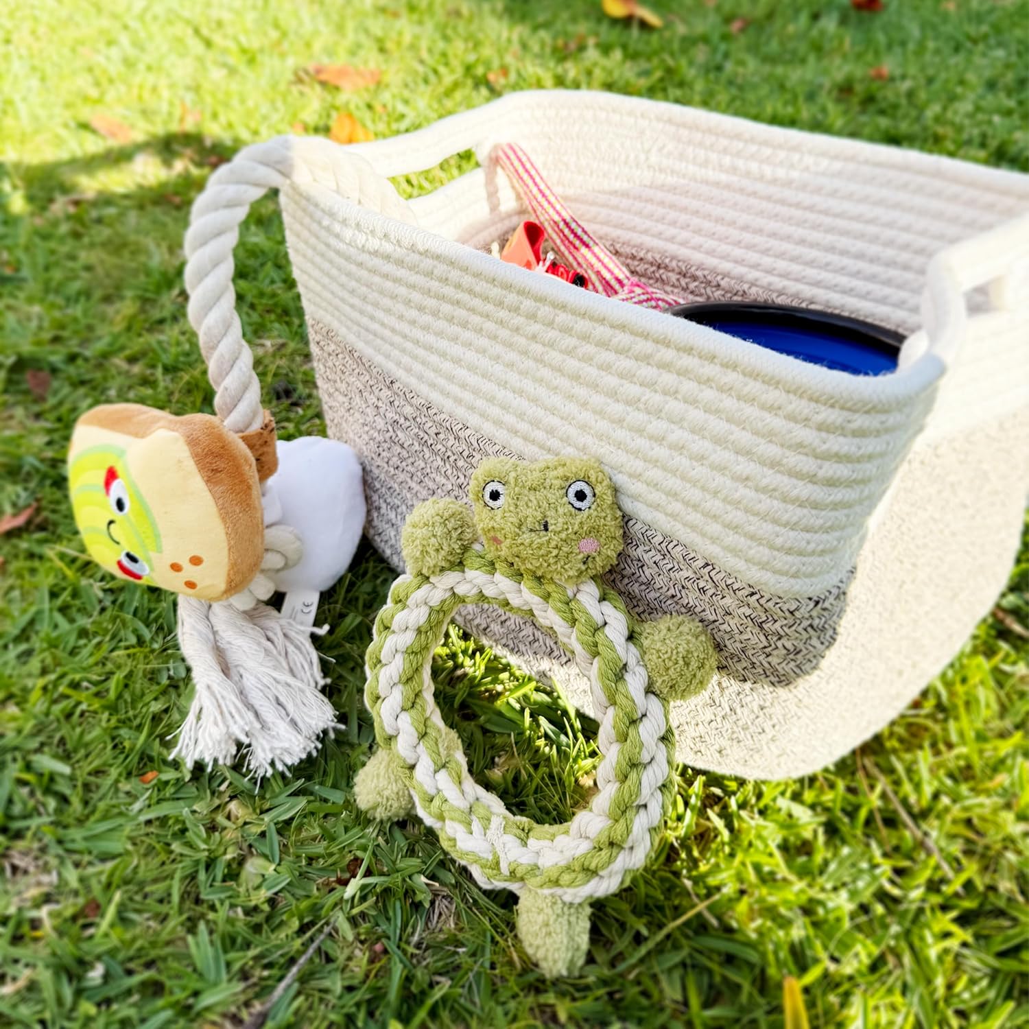 Puppy Starter Kit for New Dog Owners – Leash, Rope Toys, Tennis Balls, Collapsible Bowl, Poop Bag Holder & Gift Basket – First Night Home Essentials for Puppies & Rescue Dogs