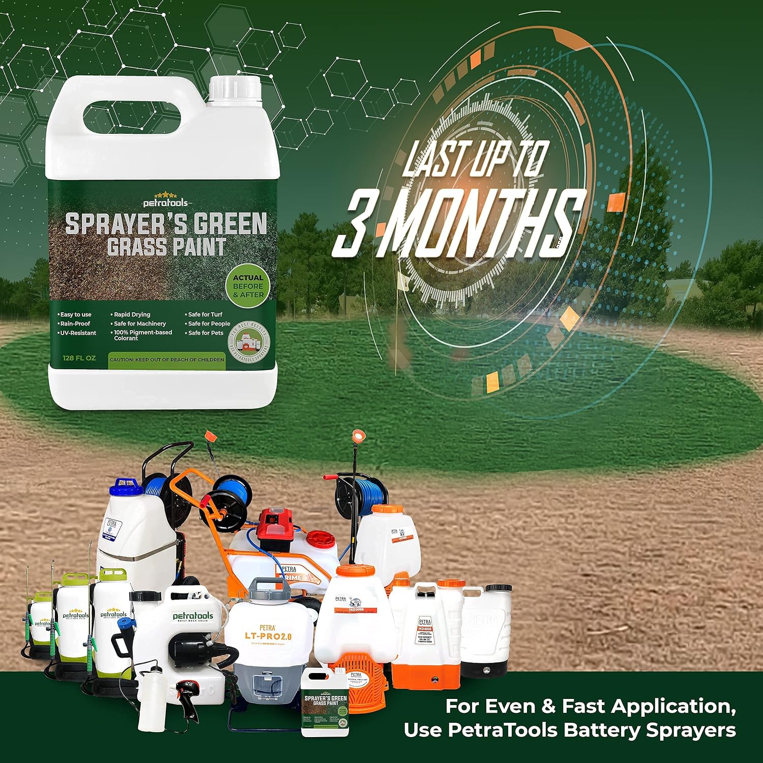 PetraTools Sprayer’s Green Grass Paint – Lawn Paint, Lawn Colorant, Grass Paint For Lawn - Green Grass Lawn Spray, Lawn Dye, Turf Dye, Turf Paint - Long Lasting Green Lawn & Grass Spray (1 Gal)