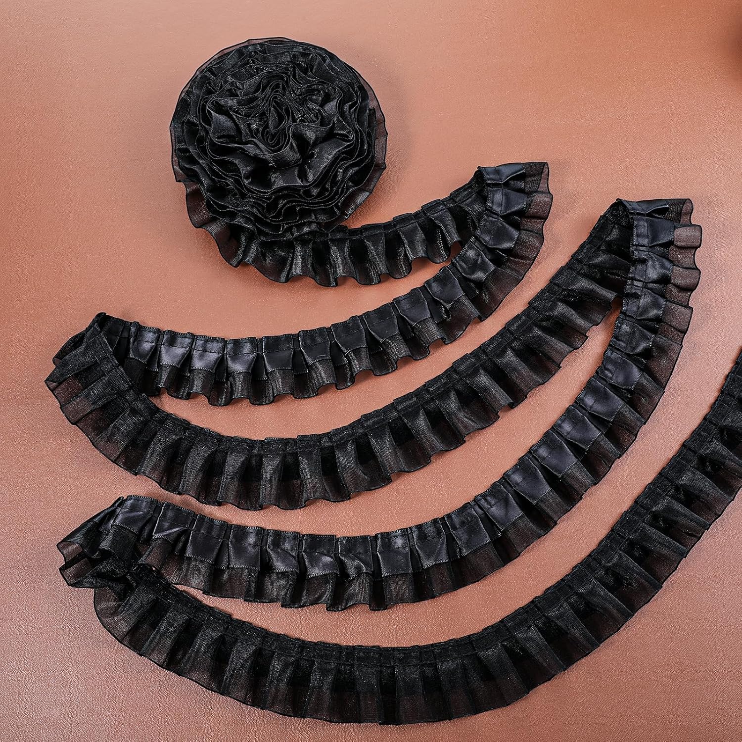 Amazon.com: Black Lace Ribbon, 2-Layer Lace Ribbon Ruffled Pleated ...