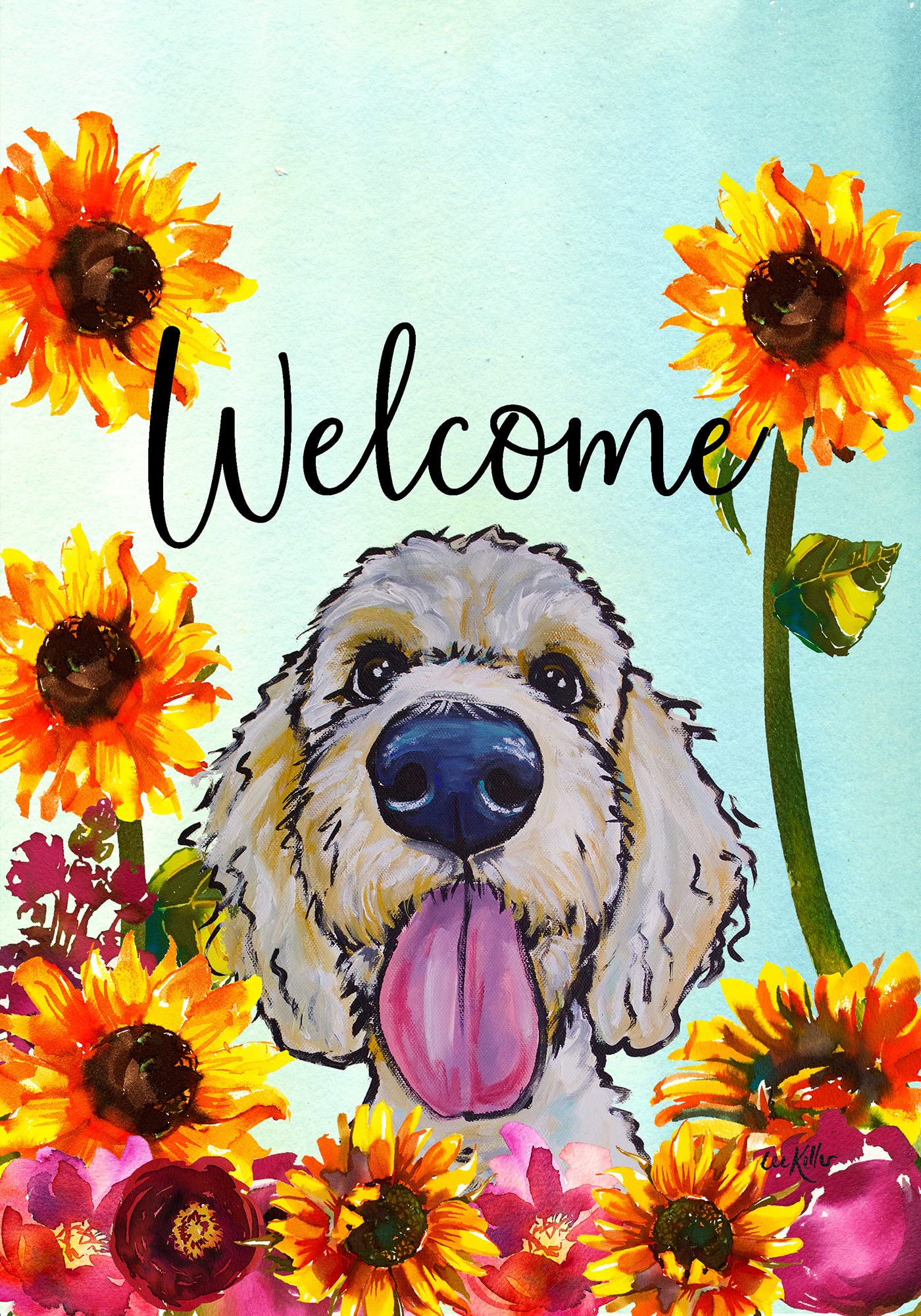 Goldendoodle drapeau de jardin hippie Hound Studios ornement extérieur lavable