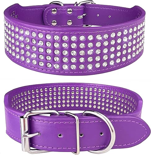 Miniatura 1 de TEEMERRYCA Collares de perro de 5 filas de diamantes de imitación brillantes de 2 pulgadas de ancho, elegante collar de piel sintética con tachuelas