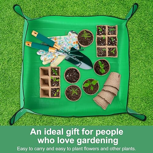Miniatura 5 de Tapete de jardinería portátil de polietileno para trasplante de plantas, impermeable, tapete de trasplante para suculentas, tapete de jardinería