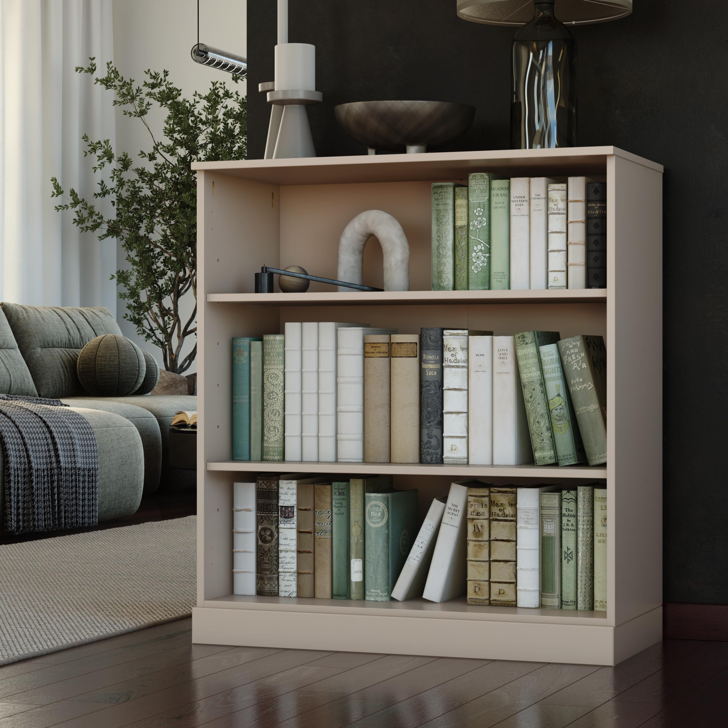 Palace Imports Solid Wood Bookcase - 3 Tier Floor Standing Bookshelf - 36" Short Storage Shelf, 32” Wide - Beige, Display Furniture for Living Space, Renewable 100% Eco-Friendly Wood, Made in Brazil