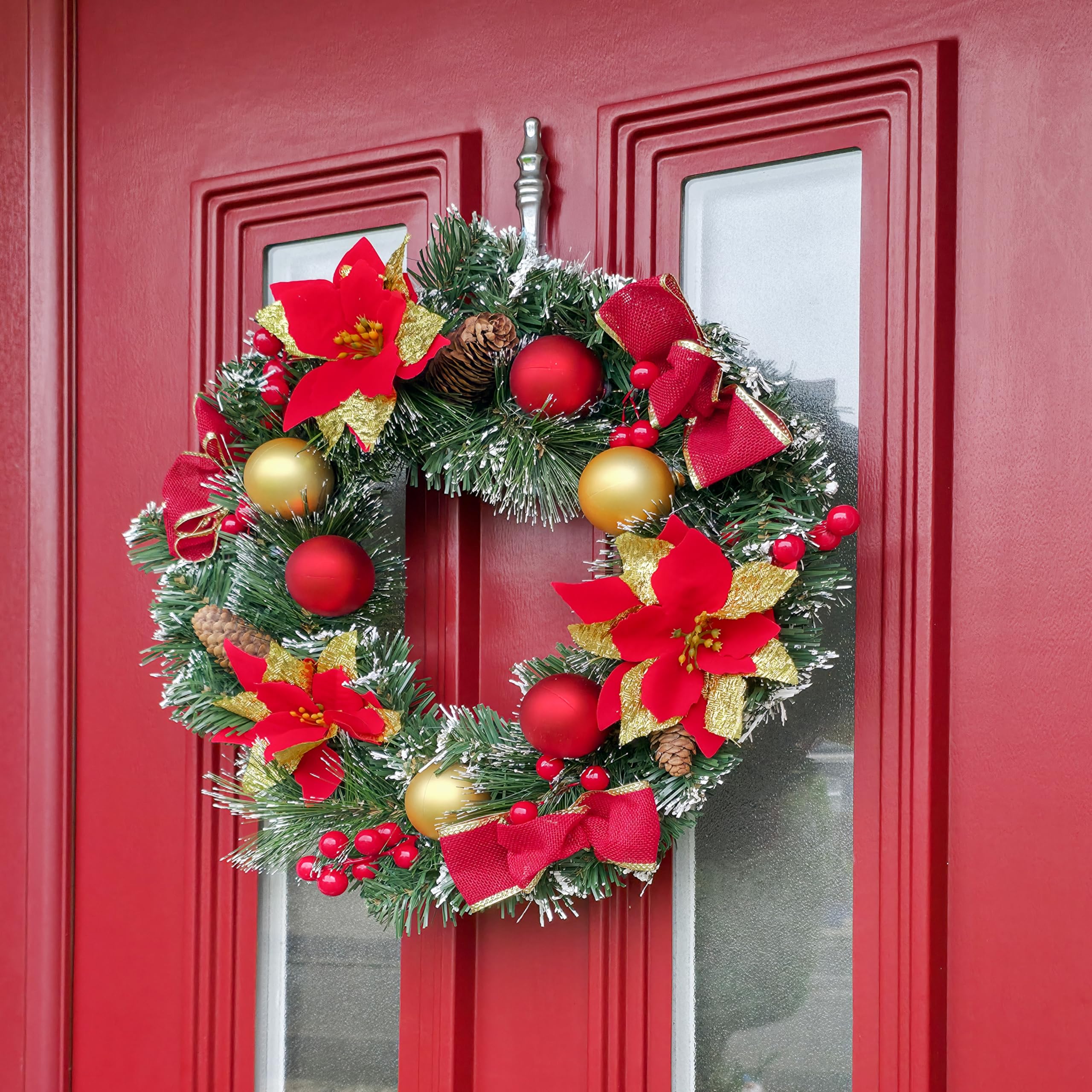 Garden Mile 40cm Red Christmas Wreath - Traditional Door Wreath with Baubles, Berries, Pinecones & Christmas Flowers - Festive Decoration for Front Door, Wall or Indoor Christmas Displays — image 1