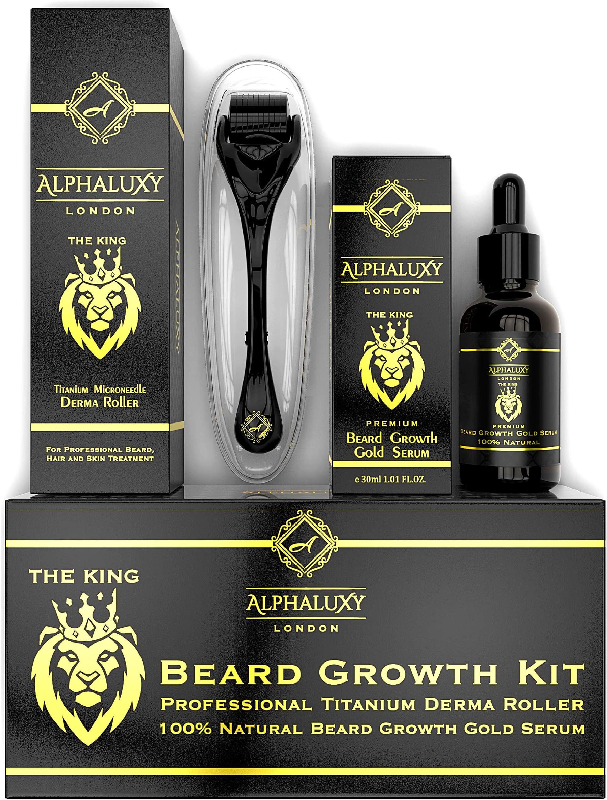 Beard Growth Kit - Derma Roller for Beard Growth 540 Needles + Activator Serum | Microneedle Beard Roller for Men & Organic Beard Oil - Free Grow Beard Guide + Full Warranty