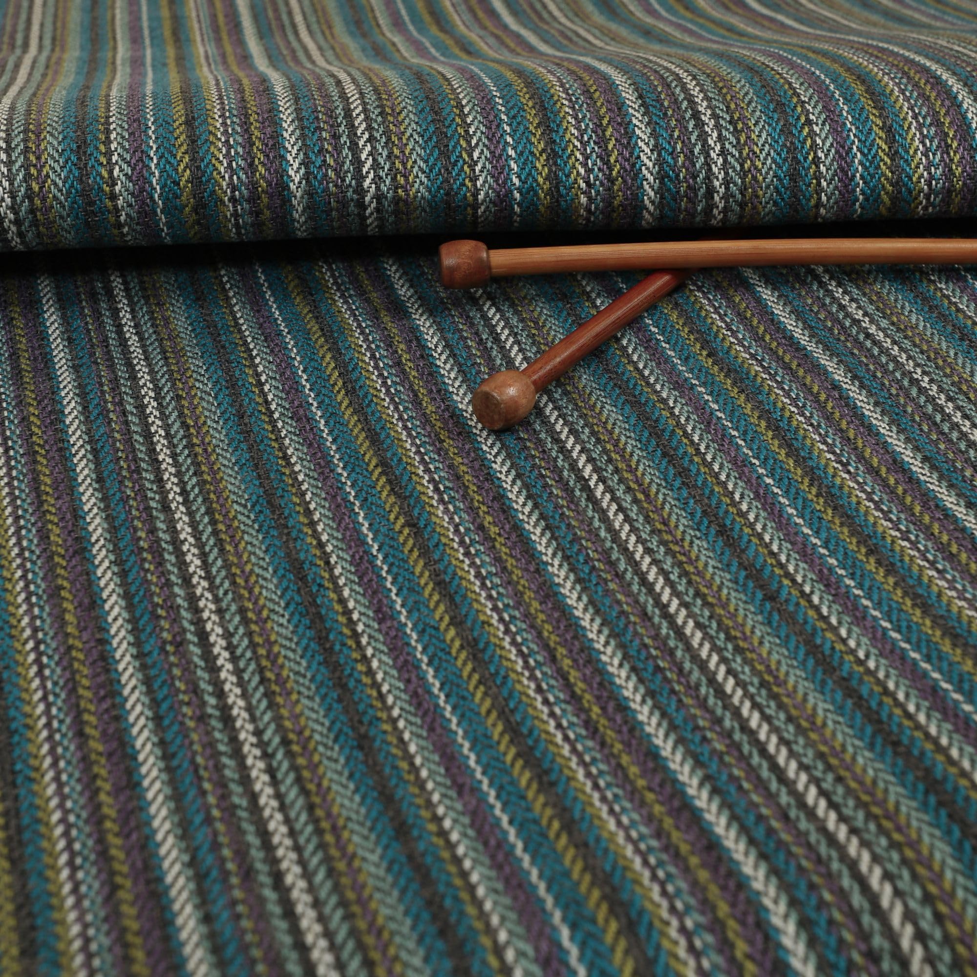 Redbrick Mill Fabrics Flame Retardant Designer Woven Texture Durable Striped Pattern Upholstery Fabric by The Metre, Grey Blue for Curtains, Chairs and Sofas (Per Metre)