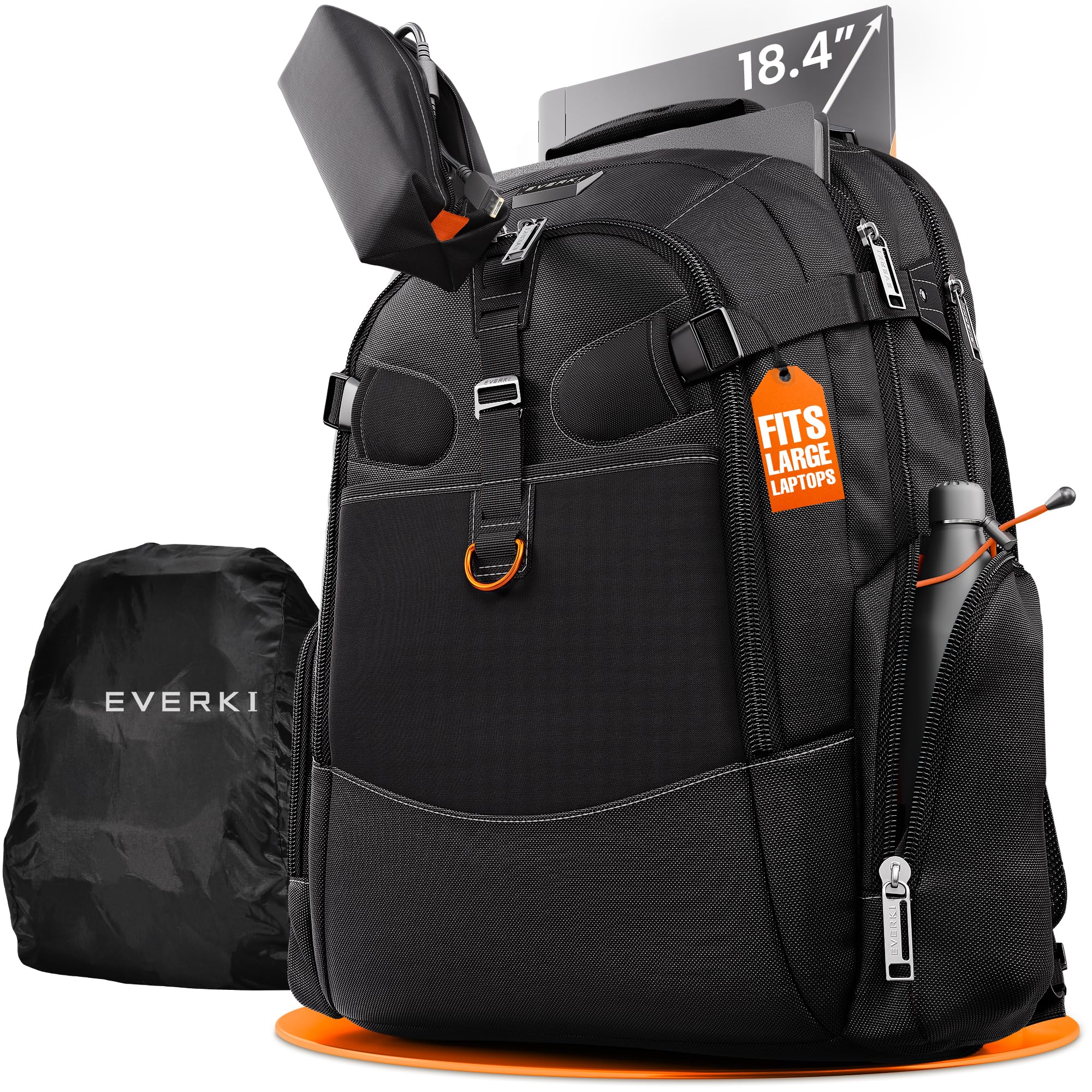 Business 120 Laptop Backpack with Rain Cover, Large 18 Inch Professional Computer Travel Bag, Oversized Rugged Backpack for Men, Engineers, Business, Extra Security - Black