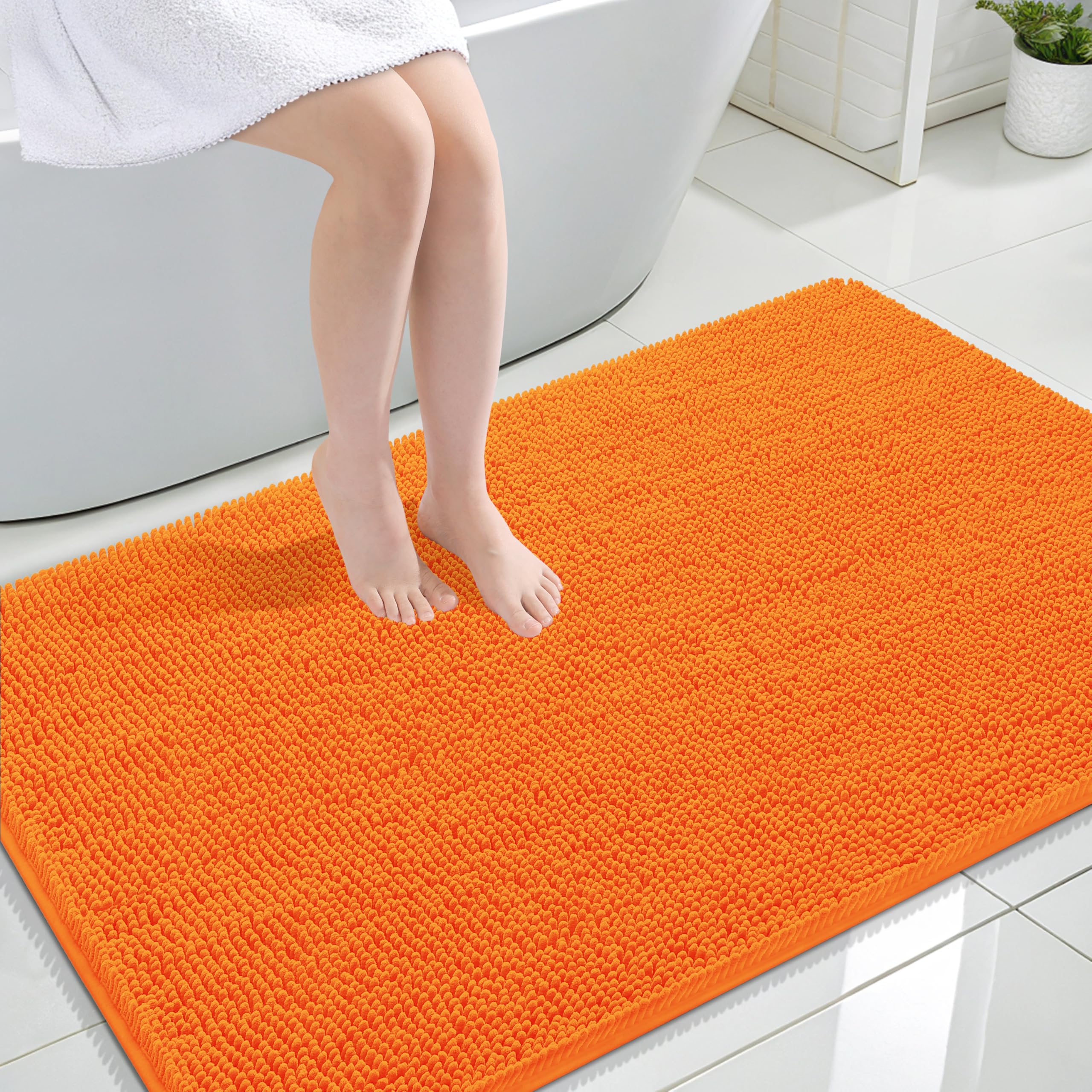 OLANLY Large Bathroom Rugs 47x32, Extra Soft Absorbent Chenille Bath Rugs | Orange, Quick-Drying Rubber Backing, Machine Washable Bath Mat for Bathroom Floor, Tub and Shower, Home Decor Accessories