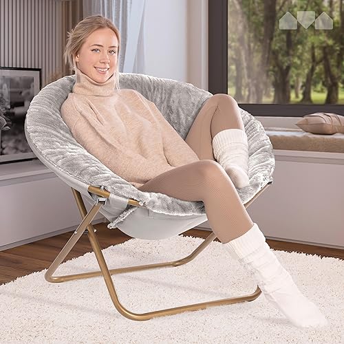 Miniatura 47 de Milliard - Silla acogedora con diseño de platillo, de pelo sintético, para dormitorio, tamaño extragrande (color blanco) Beige,Negro -,Negro +