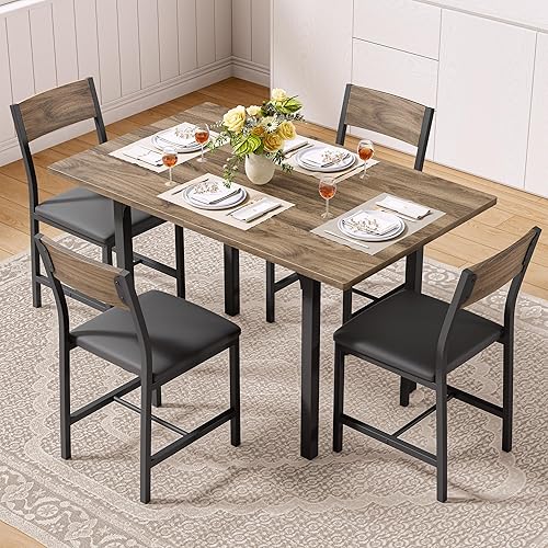 Miniatura 3 de IRONCK Juego de 4 mesas de comedor de 5 piezas para 4, sillas extensibles de mesa de cocina, mesa de comedor con 4 sillas tapizadas, plegable para