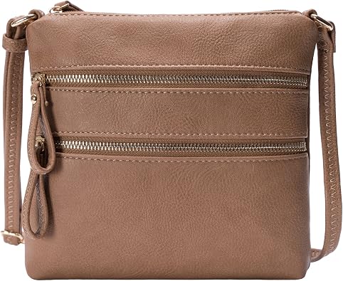 Solene Small Multi Zipper Pocket Crossbody Bag with Adjustable Strap, Lightweight Travel Purse, Daily Small Messenger Pouch