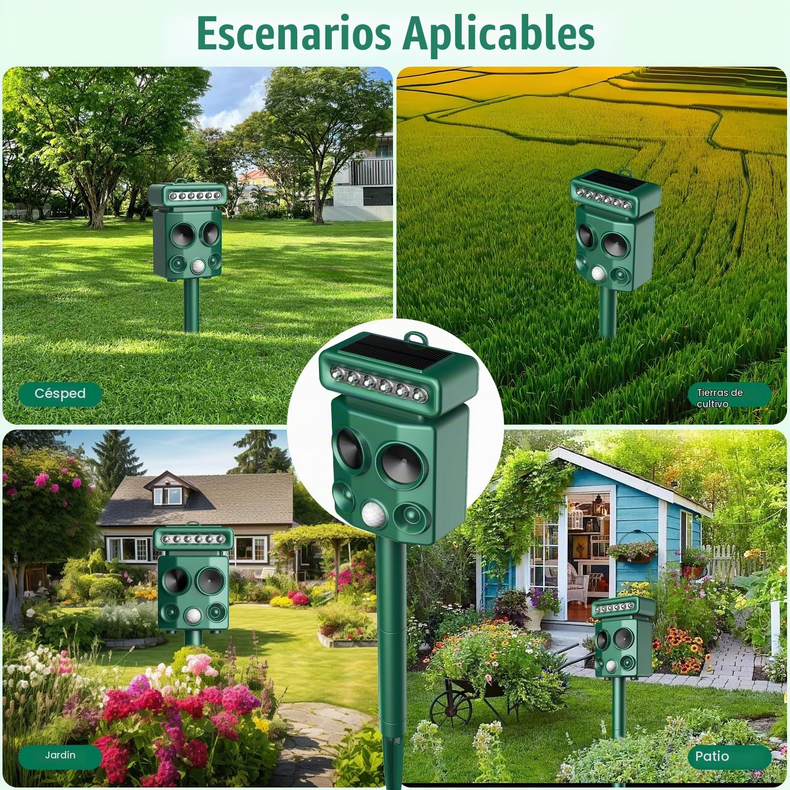 Repelente para Gatos, Ahuyentador de pájaros, IP65 Impermeable, disuasión Solar ultrasónico, Ahuyentador de Ratas con LED Intermitentes, Perros, Ratones, Zorros