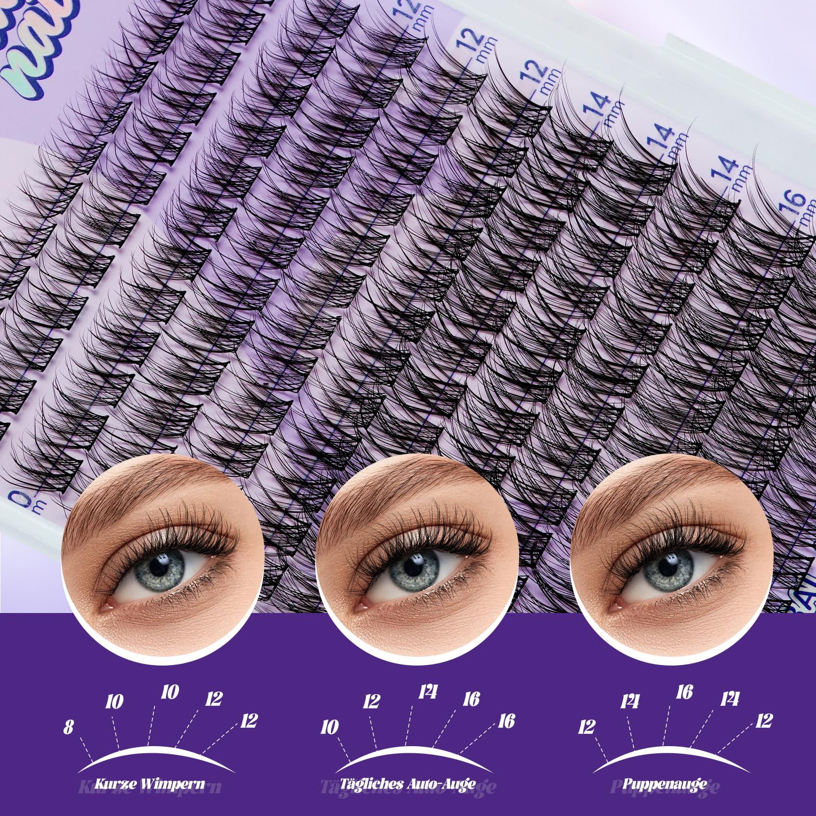 B&Q Lash Extension Set 132pcs Wispy NatüRliche Wimpern Extensions Set DüNnes Band 8-16mm Komfort Weich Wimpern Cluster Katzenaugen Lash Cluster set Bond Und Seal Und Pinzette（Kit-Natural 01)