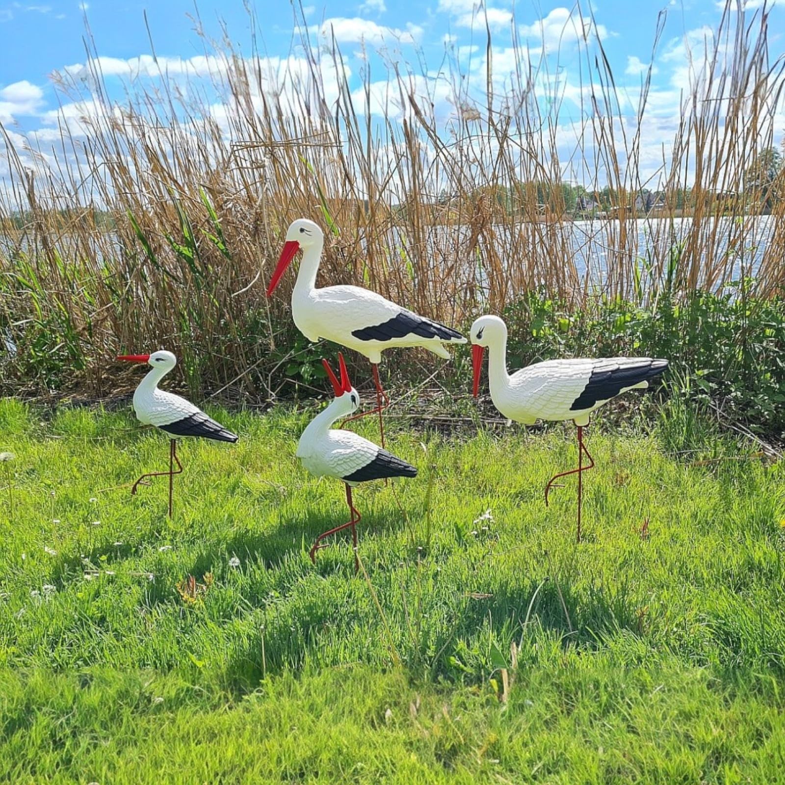 Gran Familia de 4 Cigüeñas de Jardín (Kit Completo: Grande, Mediano, Pequeña y Clásica) Escultura Figura