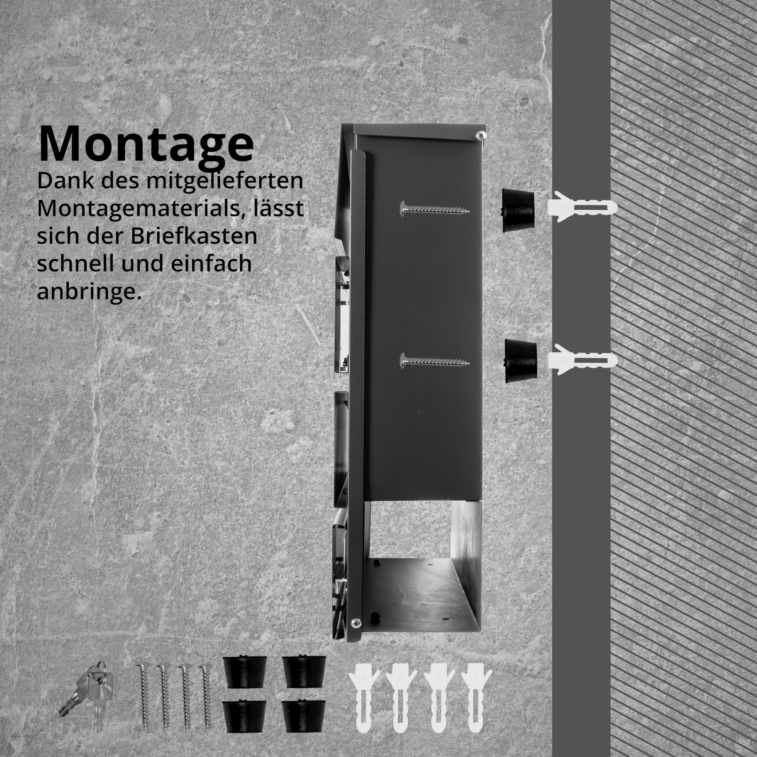 Grafner Premium Briefkasten personalisiert, RAL7016 mit Zeitungsfach und 2 Schlüssel, moderner Postkasten mit Name Straße Hausnummer, anthrazitgrau Wandbriefkasten graviert, mit Montagematerial