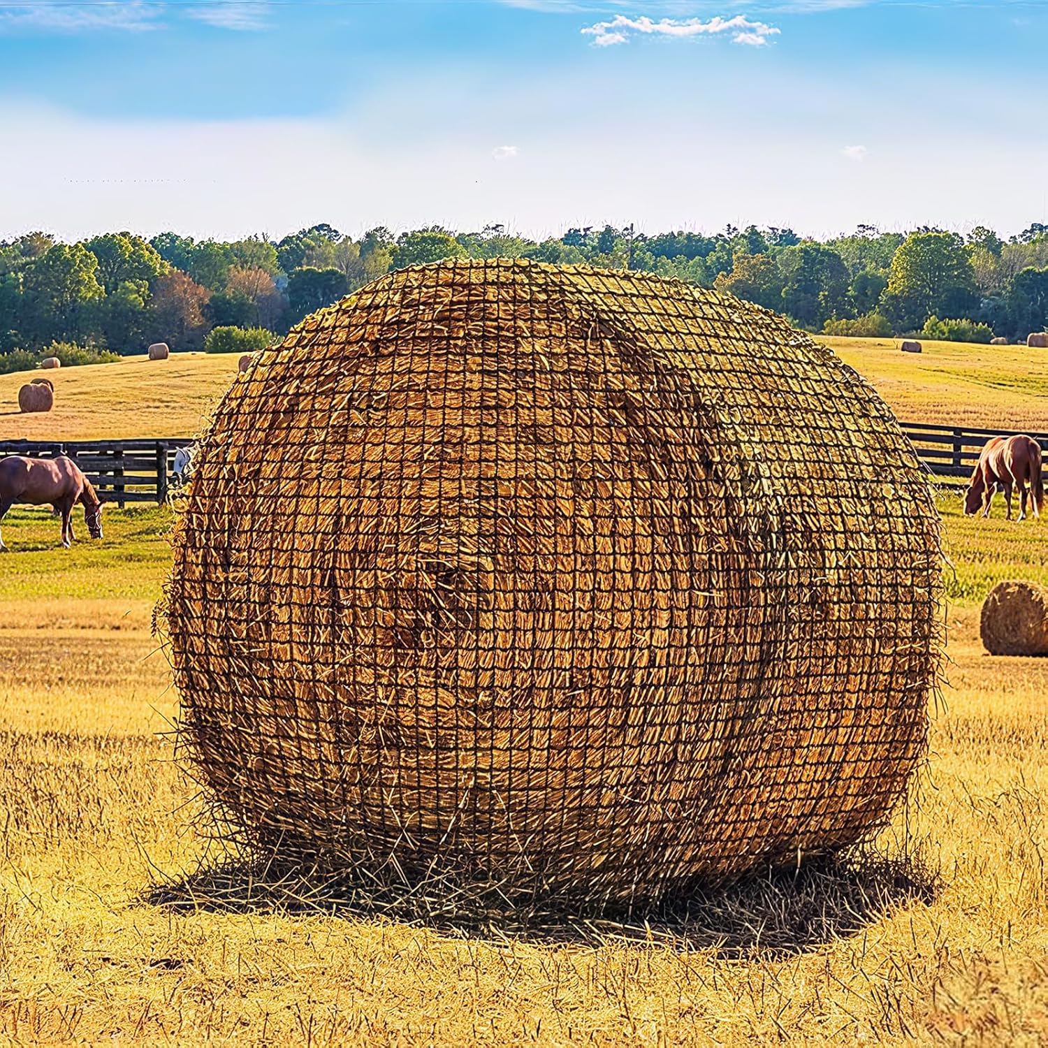 6x6 ft Bale Hay Net for Horses Round/Square, 1.7 inch Hole Knotless Livestock Slow Feeder Hay Storage Net for Horses, Cattle, Sheep in Farms (Round)