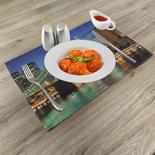 Miniatura 2 de Ambesonne City Place Mats - Juego de 4 manteles individuales de tela lavable para mesa de comedor, tamaño estándar, color azul y verde