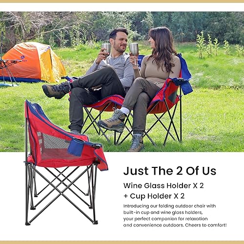 Miniatura 5 de ARROWHEAD OUTDOOR Paquete de 2 sillas plegables portátiles de campamento con soportes para vidrio y tazas, bolsa de transporte resistente, capacidad