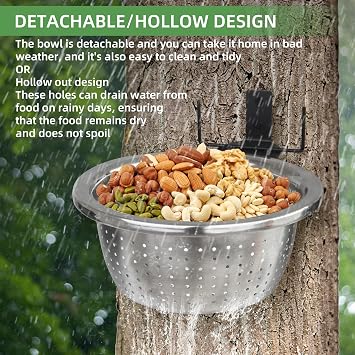 Outdoor Metal Wild Squirrel Feeder: Chipmunk Food Holder with Removable Feed Bowl Easy to Clean and Refill, Install on Trees, Houses, Fence or in Backyard, Patio, Yard for Wild Critter, Woodpecker