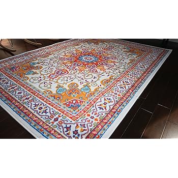 Amazon Com Oriental Traditional Isfahan Persian Light Blue Navy White Orange Yellow Crimson Red Area Rugs Rug 13 1 X 16 8023 Furniture Decor
