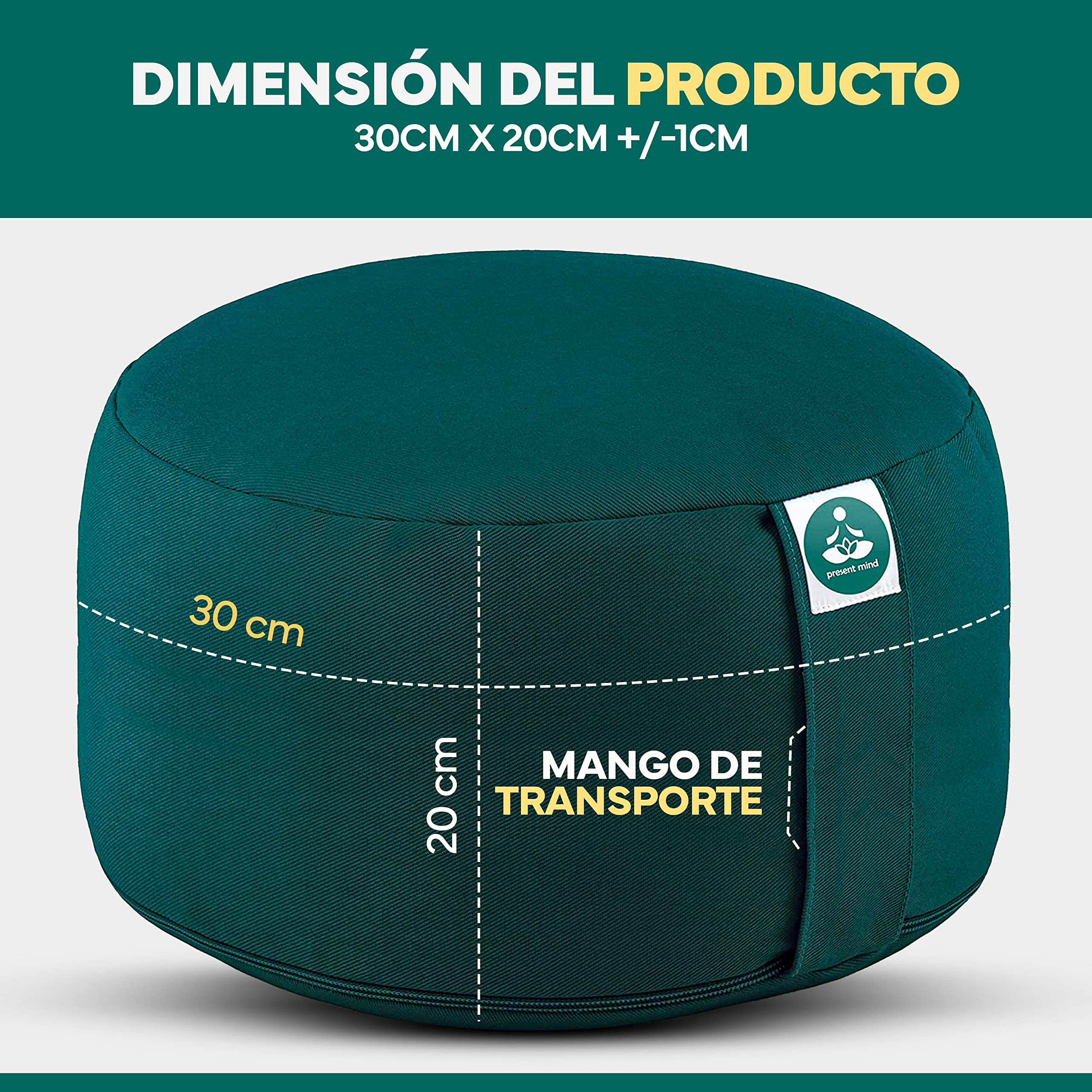 Cuscino Meditazione Yoga Zafu, Altezza 20 cm, Rivestimento in Cotone Lavabile