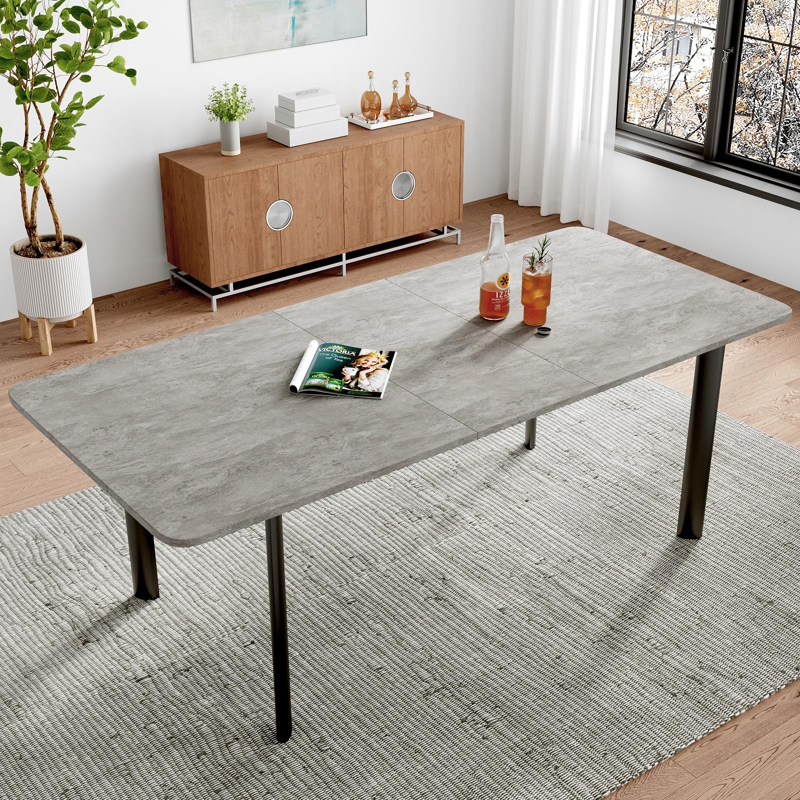 JIEXI Dining Table with 4-8 Chairs Set, Extendable Dining Set, Modern, Stylish MDF Panels, Dining Table for the Living Room (160-200cm grey table)