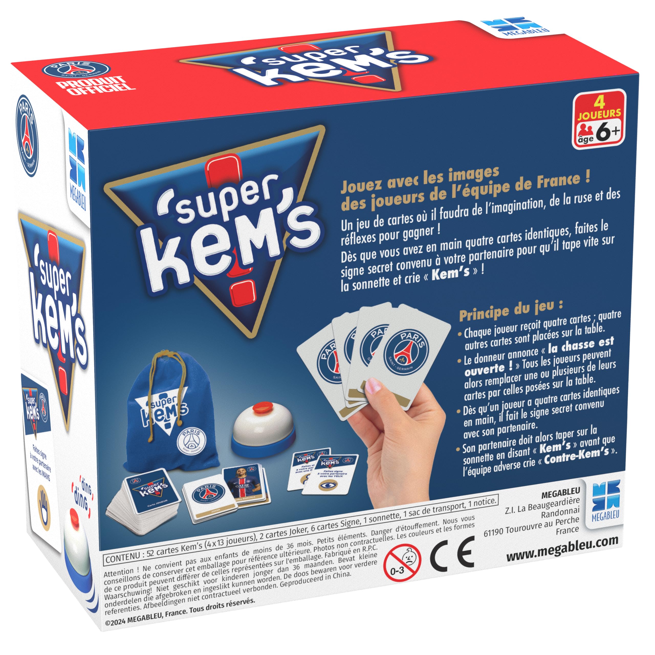 Megableu Super KEMS PSG Jeu de Société Football Paris Saint-Germain - Jeu de Cartes pour Adultes et Enfants dès 6 Ans - 4 Joueurs
