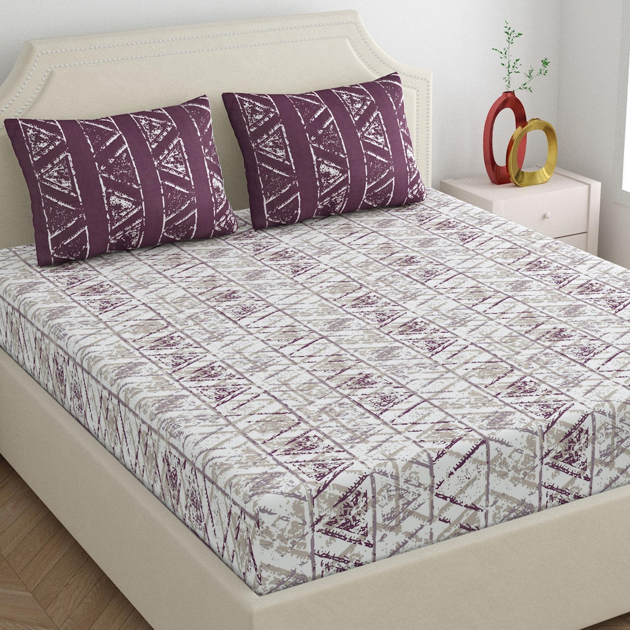 Dreamscape 100% Cotton Fitted Bedsheet for King Bed, 180 Thread Count, 1 Bed Sheet (Size 72 x 78 inches + 12 inches Pocket) with 2 Pillow Covers, Purple (B0DC1299Q1) Amazon Price History, Amazon Price Tracker
