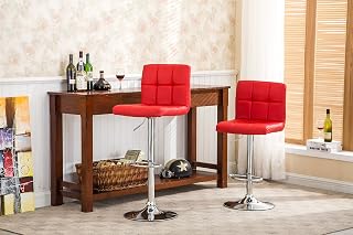 espidoo Swivel Bar Stool Set of 2 - Red Faux Leather Hydraulic Adjustable Height Modern Style - Gaming Streamer & Content Creator Studio Seating for Live Broadcasting Setup
