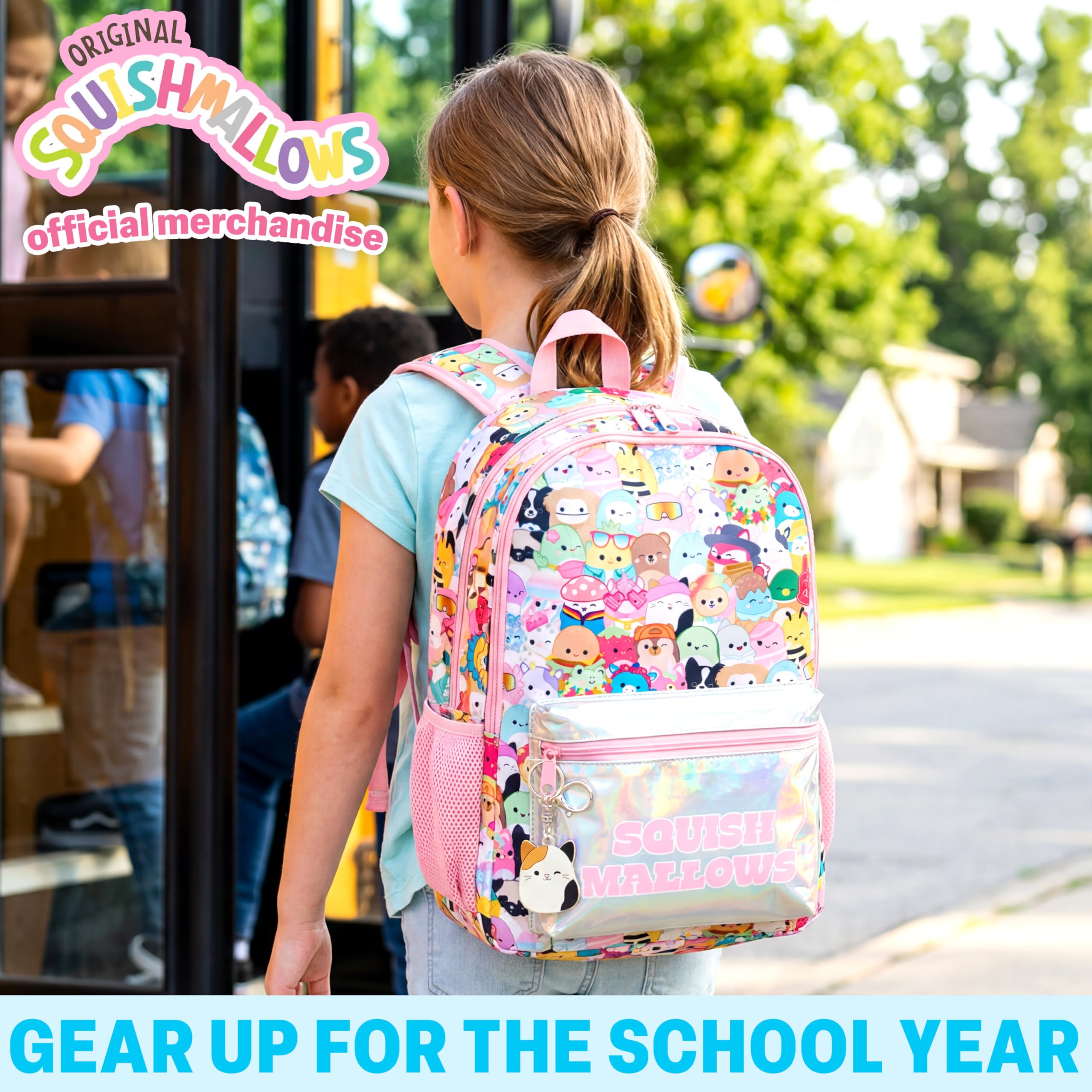 Get Trend Squishmallows Sac a Dos Enfant Fille, Bretelle Réglable Rembourré et Fermeture Eclair Cartable avec 2 Porte Clef, Cadeau Fille (Multi Squishmallows)