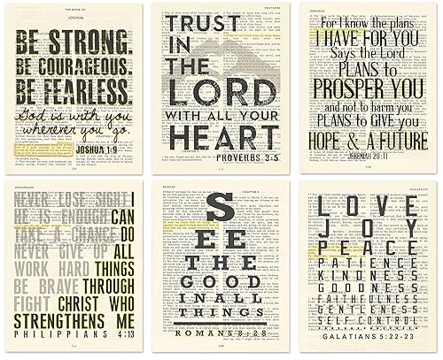 Miniatura 4 de Vintage Christian Bible Page Art Prints, Set of 6, Unframed, Joshua 1:9, Proverbs 3:5, Jeremiah 29:11, Romans 8:28, Galatians 5:22-23, Bible Verse